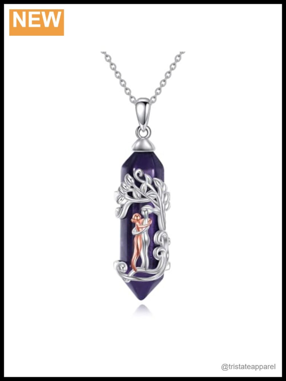 Tree of Life Necklace 925 Sterling Silver Created Amethyst Pendant